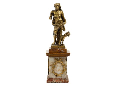 Vergoldete Bronzeskulptur des Herkules mit Zerberus